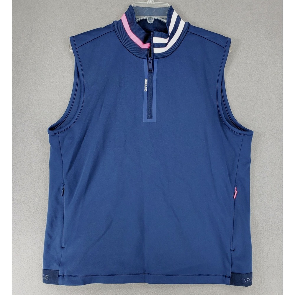 G/FORE Men's Double Knit Pique Golf Vest Gilet Atlantic L Blue Pink 1/4 Zip Logo